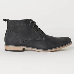 H&M Men Charcoal Gray Chukka Ankle Lace-up Dress Boots with Tan Sole